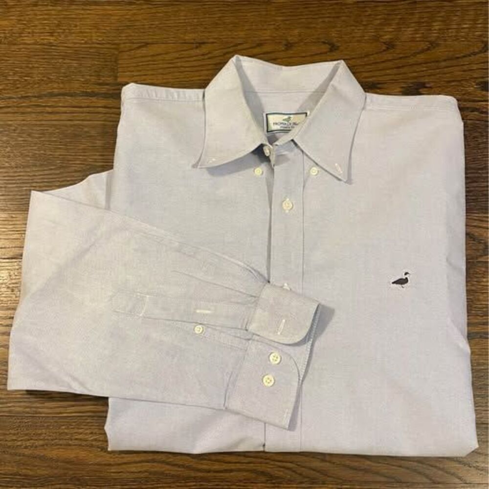 XL Properly Tied Mens Button Down Dress Shirt Blue Solid Long Sleeve